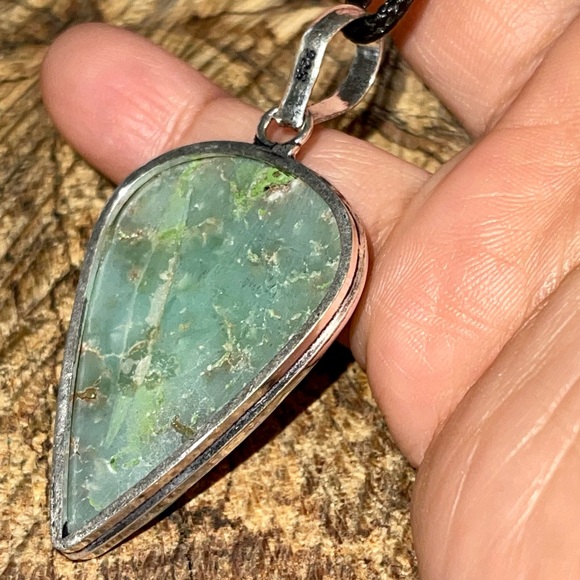 Yellow Green Chrysoprase Pendant 2 1/4” - Picture 6 of 12